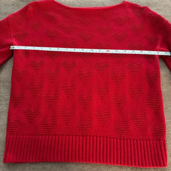 Loft red heart print bateau neck sweater balloon long sleeve cotton blend Sz XS - Picture 6 of 8